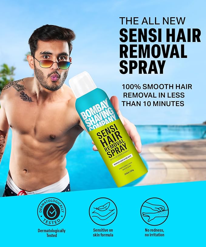 Bombay Shaving Company Sensi Hair Removal Spray - 200g | Painless & Irritation Free Spray (200 ml) | For Chest, Arms, Underarms & Legs | Pleasant Smell | Hair Removal Cream Spray