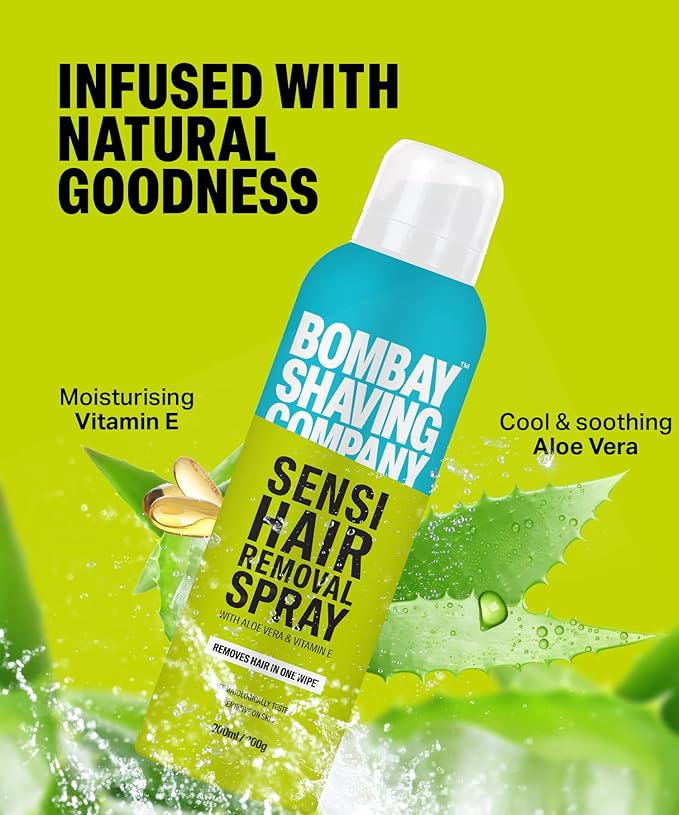Bombay Shaving Company Sensi Hair Removal Spray - 200g | Painless & Irritation Free Spray (200 ml) | For Chest, Arms, Underarms & Legs | Pleasant Smell | Hair Removal Cream Spray